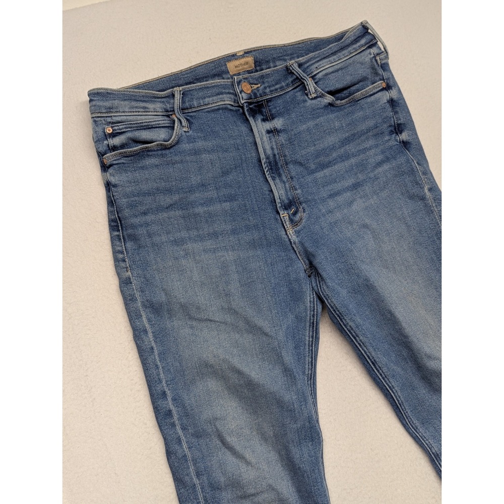 Mother The Mid Rise Dazzler Ankle Fray Jeans Riding The Cliffside Blue Size 34